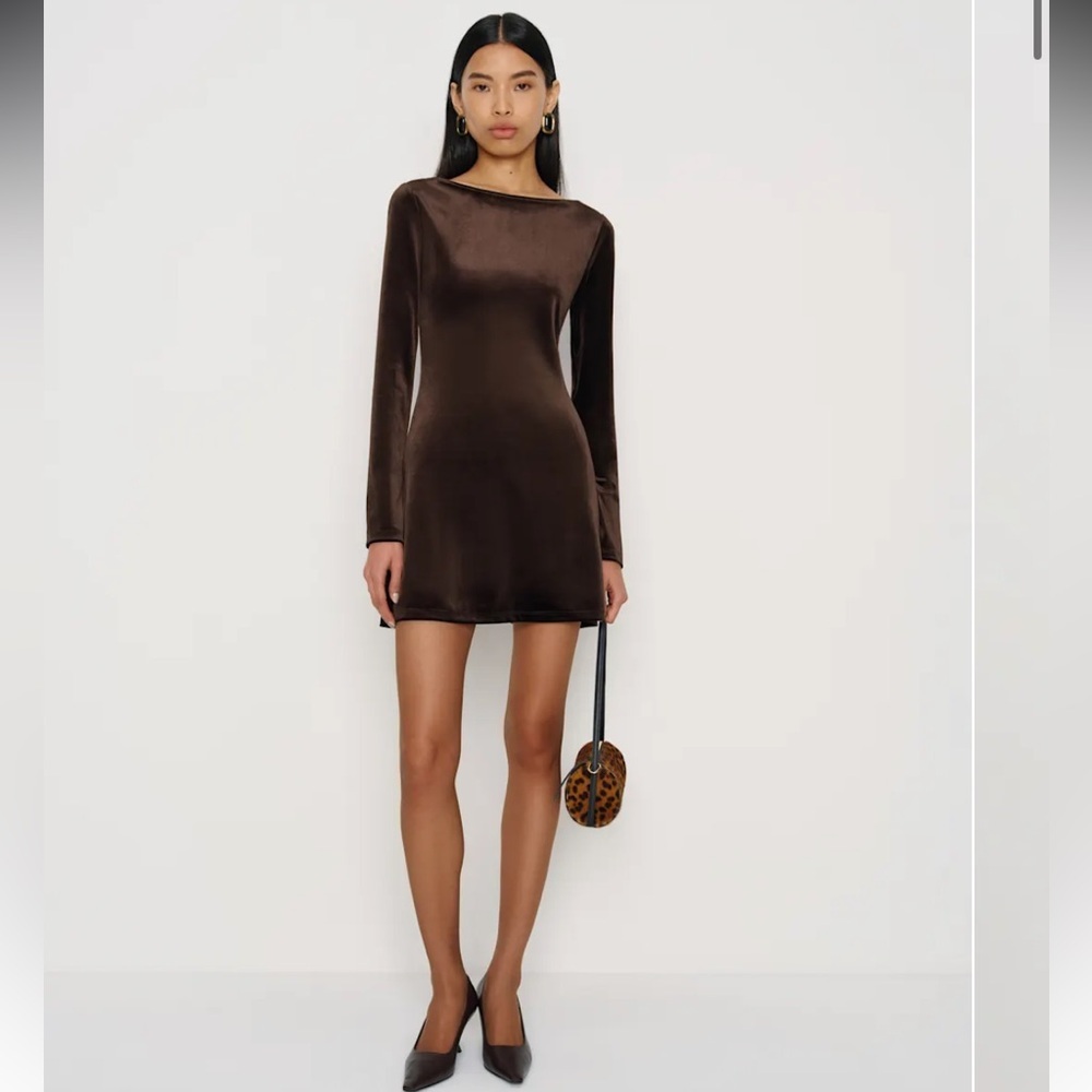 NWT Reformation Jaelynn Knit Dress Deep Brown Velvet L‎
